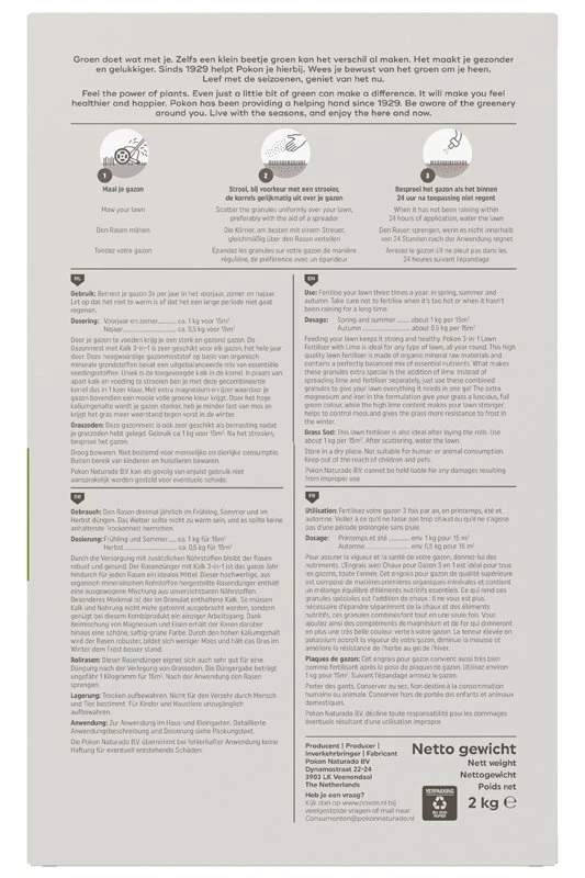 Pokon Gazonmest Met Kalk 2kg Voor 30m² 2 Pokon Gazonmest Met Kalk 2kg Voor 30m² - Afbeelding 2